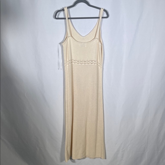 OLD NAVY WOMENS CREAM KNIT CROCHET COVERUP MIDI DRESS LARGE - Picture 6 of 7